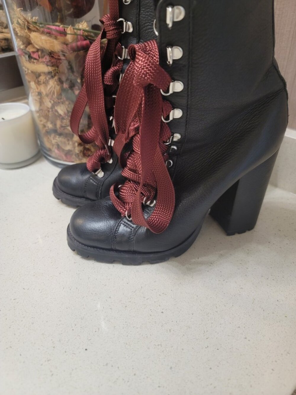 Schutz Zara Lace Up Combat Style Block Heel Booties Leather Booties Size 9 B - Picture 3 of 11